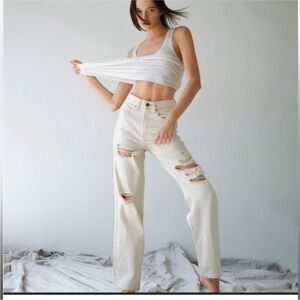 BDG Urban Outfitters Hi-Rise Baggy Skater Cream Distressed Jeans Sz 29 NWOT